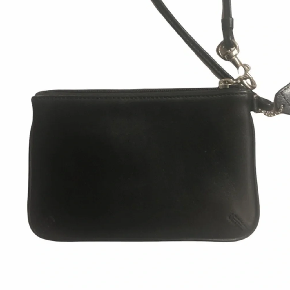 Coach black leather wristlet bag